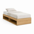 Cadre lit simple en panneaux de particules avec 2 compartiments de rangement, chêne naturel, 204 × 96 × 50 cm, pour matelas 90 × 200 cm