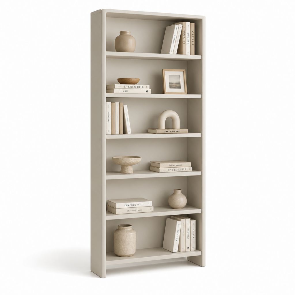 Bibliothèque au sol rectangulaire en MDF avec 6 pièces, beige tourterelle, 80 × 30 × 180 cm