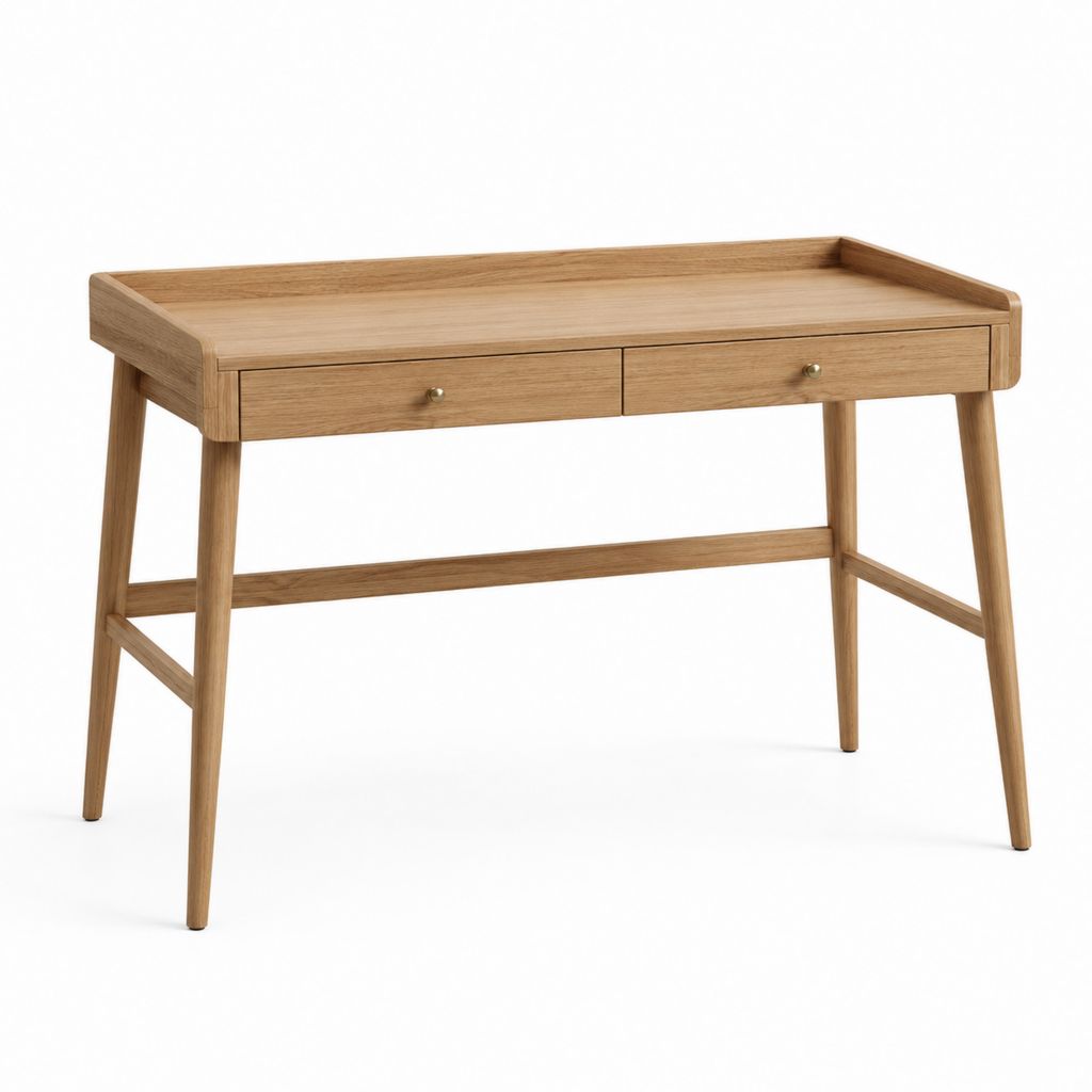 Bureau rectangulaire en chêne massif et MDF plaqué avec 2 tiroirs, 120 × 55 × 80 cm, chêne naturel