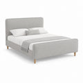 Lit double rembourré 160 × 200 cm en polyester gris clair avec tête de lit, pédier et filet à lattes