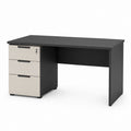 Bureau rectangulaire en panneau truciolaire mélaminé anthracite et tourterelle avec tiroir à 3 tiroirs et serrure, 120 × 60 × 75 cm