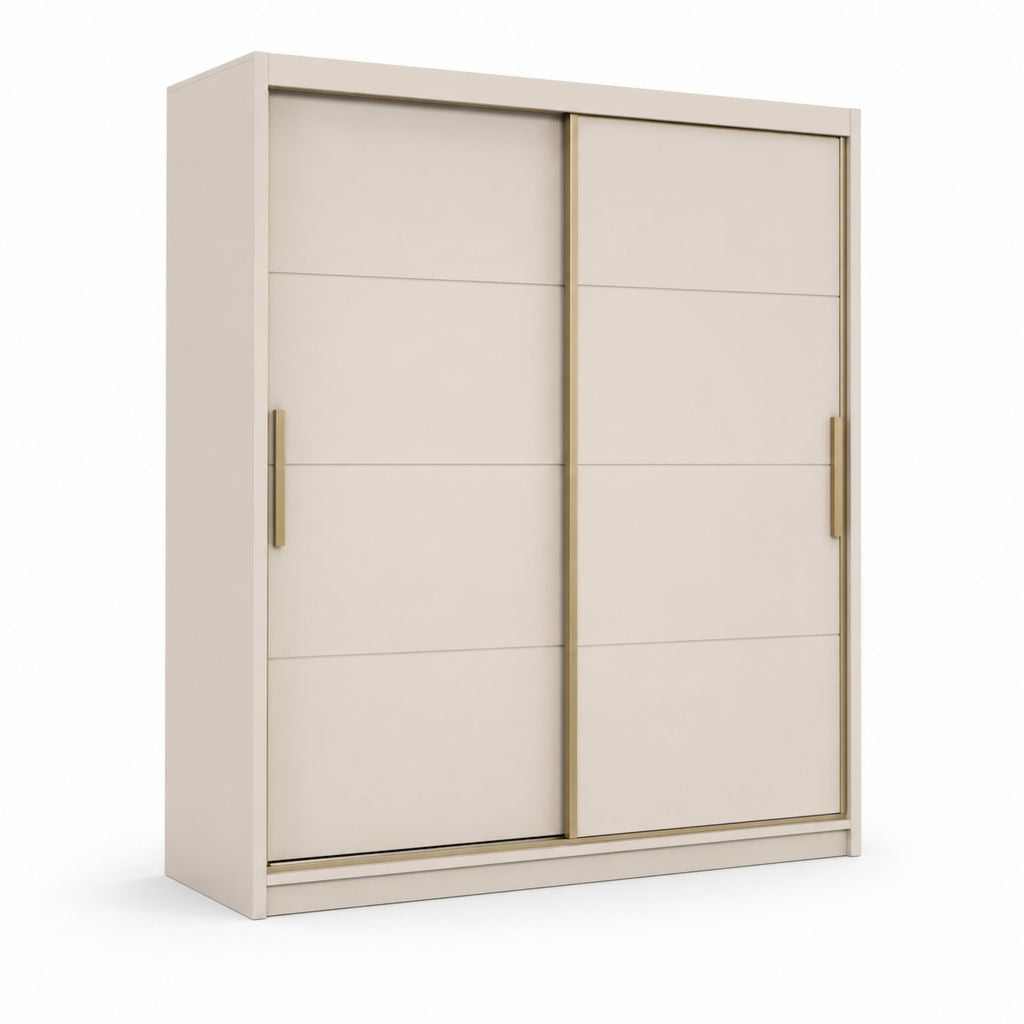 Armoire de rangement à 2 portes coulissantes en panneau de melaminium beige clair et laiton, 180 × 60 × 200 cm