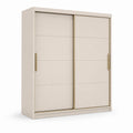 Armoire de rangement à 2 portes coulissantes en panneau de melaminium beige clair et laiton, 180 × 60 × 200 cm