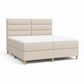 Ensemble lit double avec base à ressorts en tissu beige, tête de lit, 2 matelas et surmatelas, 160 × 200 cm