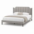 Lit double 160 × 200 cm en tissu gris et métal noir avec tête rembourrée et filet à lattes