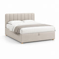 Lit double conteneur 160 × 200 cm en tissu beige avec tête de lit rembourrée