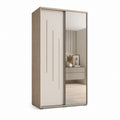 Armoire armoire en bois à 2 portes coulissantes avec miroir, beige, tourterelle et chêne clair, 120 × 60 × 210 cm