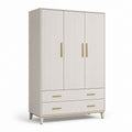 Armoire de rangement à 3 portes rainurées et 2 tiroirs en MDF et panneaux de particules, blanc cassé et or, 120 × 50 × 190 cm