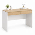 Bureau rectangulaire avec 2 tiroirs en panneau truciolaire mélaminique, chêne clair et blanc, 100 × 50 × 75 cm