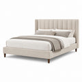 Lit double rembourré 160 × 200 cm en polyester beige avec tête rectangulaire, 174 × 215 × 120 cm