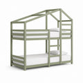 Lit superposé pour enfants en forme de maison en bois vert, 207 × 98 × 205 cm, couchage 90 × 200 cm
