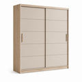 Armoire de garde-robe à 2 portes coulissantes en MDF et maquillage mélaminé chêne naturel et beige, 180 × 60 × 220 cm