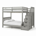 Lit superposé en pin massif à 3 places avec échelle de rangement et 4 tiroirs, gris, 257 × 147 × 170 cm