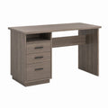 Bureau rectangulaire en panneau truciolaire mélaminé chêne gris avec compartiment ouvert et 3 tiroirs, 120 × 50 × 75 cm