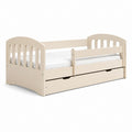 Lit pour enfants 80 × 160 cm avec tiroir de rangement, rive antichute, structure en MDF et filet en bois, beige crème