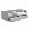 Canapé lit simple en tissu gris clair avec 2 tiroirs, pour matelas 90 × 200 cm, 215 × 98 × 82 cm