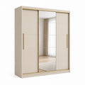 Armoire armoire rectangulaire à 3 portes coulissantes en MDF et truciolaire mélaminique avec miroir, beige et or, 180 × 60 × 210 cm