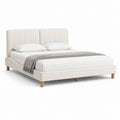Lit double rembourré ivoire avec tête de lit rainurée et filet à lattes, 176 × 216 × 105 cm, pour matelas 160 × 200 cm